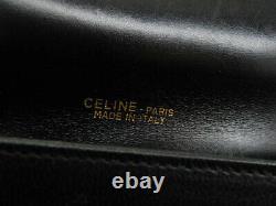 Celine Vintage Horse Carriage Black Leather Shoulder Bag Ey551