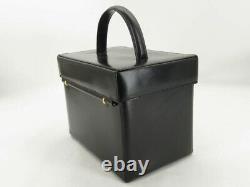 Celine Vintage Horse Carriage Black Leather Vanity Hand Bag Ey351