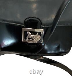 Céline Vintage Horse Carriage Cross Body Shoulder Bag Black Leather Good Con