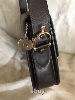 Celine Vintage Horse Carriage Dark Brown Leather Shoulder Bag Ey462