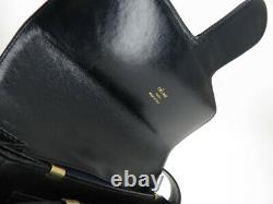 Celine Vintage Horse Carriage Navy Canvas Leather Shoulder Bag Ey563
