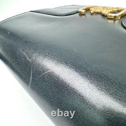 Celine Vintage Shoulder Bag Horse Carriage Leather Navy Authentic