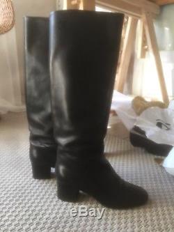 Chanel vintage black knee high horse riding style boots Size 38