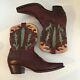 Charlie Horse Women's Cowboy Boots Leather Ankle Snip Toe Inlay Vintage 6.5B