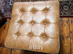 Chesterfield leather vintage John Lewis pummel horse footstool Tan brown