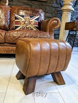 Chesterfield vintage John Lewis Pommel horse footstool Tan brown Courier av