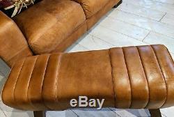 Chesterfield vintage John Lewis pummel horse footstool Tan brown Courier avai