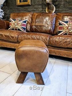 Chesterfield vintage John Lewis pummel horse footstool Tan brown Courier avai
