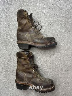 Chippewa Brown Leather Crazy Horse Lace Up Logger Boots Size 7 Vintage USA Made