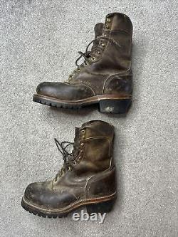 Chippewa Brown Leather Crazy Horse Lace Up Logger Boots Size 7 Vintage USA Made