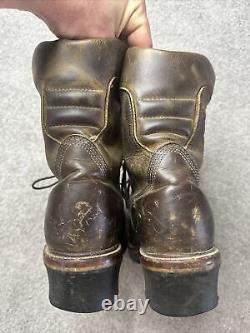 Chippewa Brown Leather Crazy Horse Lace Up Logger Boots Size 7 Vintage USA Made