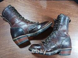 Chippewa Brown Leather Crazy Horse Lace Up Logger Boots Size 7D Vintage USA Made