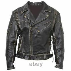 Classic Vintage Distressed Terminator Brando Men's Biker Leather Jacket