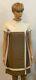 Clothes Horse S Brown Ivory Genuine Leather Vintage 60's Lined Go-Go Mini Dress