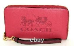 Coach C3548 Long Zip Around Horse & Carriage Wallet Poppy Vintage Mauve NWT $268