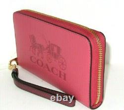 Coach C3548 Long Zip Around Horse & Carriage Wallet Poppy Vintage Mauve NWT $268