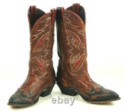 Code West Black Brown Cowboy Boots Red Inlay Wings Vintage 80S US Made Women 7 M