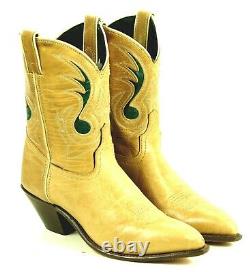 Code West Tan Ankle Cowboy Boots Inlay Green Music Note Vtg US Made Women's 8.5