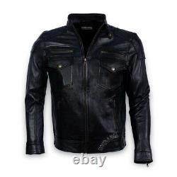 Coffmen Distressed Black Vintage Real Leather Jacket