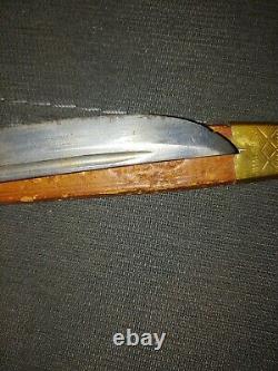 Cool Vintage PUUKKO Knife Brass Horse Head Handle Leather Sheath Made in Finland