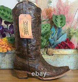 Corral Boots Women's Chocolate Vintage Lizard Inlay, 7.5, NWB