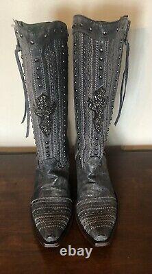 Corral Vintage Womens Studded Embellished Cross Embroidery Boots Gray Sz 7
