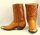Cowboy Boots Brown Leather Red Horse Tips Mens Size 10 Western Rockabilly VTG