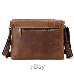 Crazy Horse Leather Briefcase Vintage Mens Shoulder Messenger Satchel Sling Bag