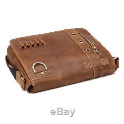 Crazy Horse Leather Briefcase Vintage Mens Shoulder Messenger Satchel Sling Bag