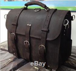 Crazy horse leather Men's briefcase vintage leather messenger shoulder bag