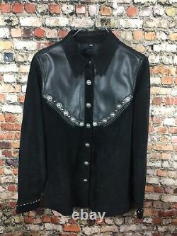 Cripple Creek Black Leather Suede Conch Country Western Shirt Jacket Vintage 90s