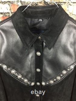 Cripple Creek Black Leather Suede Conch Country Western Shirt Jacket Vintage 90s