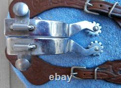 Crockett Renalde Etched Band Horse Spurs Vintage Tooled Leather Spur Straps