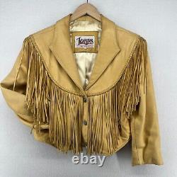 DIAMOND LEATHERS Jacket Womens M Fringed Leather Cowboy Cropped Western VTG