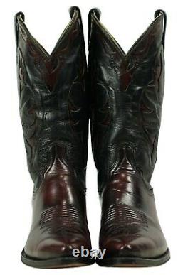 Dan Post Black Cherry Brushoff Cowboy Boots Inlay Vintage 1993 US Made Men 9.5 D