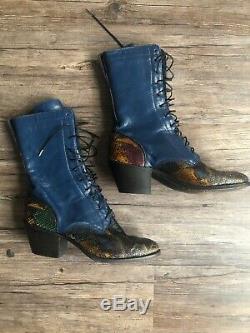 Dan Post Boots Women's Vintage Blue Genuine Python Size 7.5 M Laced Rare Heel