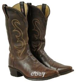 Dan Post Brown Leather Cowboy Boots Cutout Collar Vintage 1996 US Made Mens 10.5