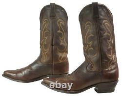 Dan Post Brown Leather Cowboy Boots Cutout Collar Vintage 1996 US Made Mens 10.5
