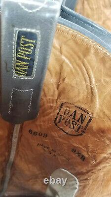 Dan Post Men's Dark Gray Leather Cowboy Western Boots Vintage 70s Spain 9.5 B