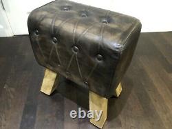 Dark Brown Vintage Chesterfield Style'Pommel Horse' Leather Foot Stool 47cm H