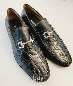 David Eden Vintage Black Horse-Bit Genuine Crocodile Hand Made Loafers US 10.5