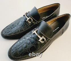 David Eden Vintage Black Horse-Bit Genuine Crocodile Hand Made Loafers US 10.5