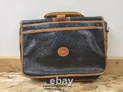 Dooney & Bourke Vintage Equestrian Pebbled Dark Navy & Tan Leather Briefcase