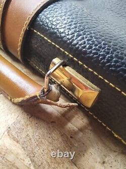 Dooney & Bourke Vintage Equestrian Pebbled Dark Navy & Tan Leather Briefcase