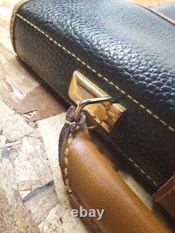 Dooney & Bourke Vintage Equestrian Pebbled Dark Navy & Tan Leather Briefcase