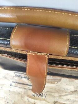 Dooney & Bourke Vintage Equestrian Pebbled Dark Navy & Tan Leather Briefcase