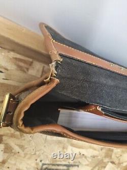 Dooney & Bourke Vintage Equestrian Pebbled Dark Navy & Tan Leather Briefcase