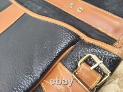 Dooney & Bourke Vintage Equestrian Pebbled Dark Navy & Tan Leather Briefcase