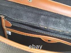 Dooney & Bourke Vintage Equestrian Pebbled Dark Navy & Tan Leather Briefcase