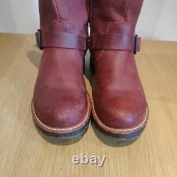 Dr Martens Vintage Red Leather Pull On Mid Calf Biker Boots Size UK 6 EU 39 US 8